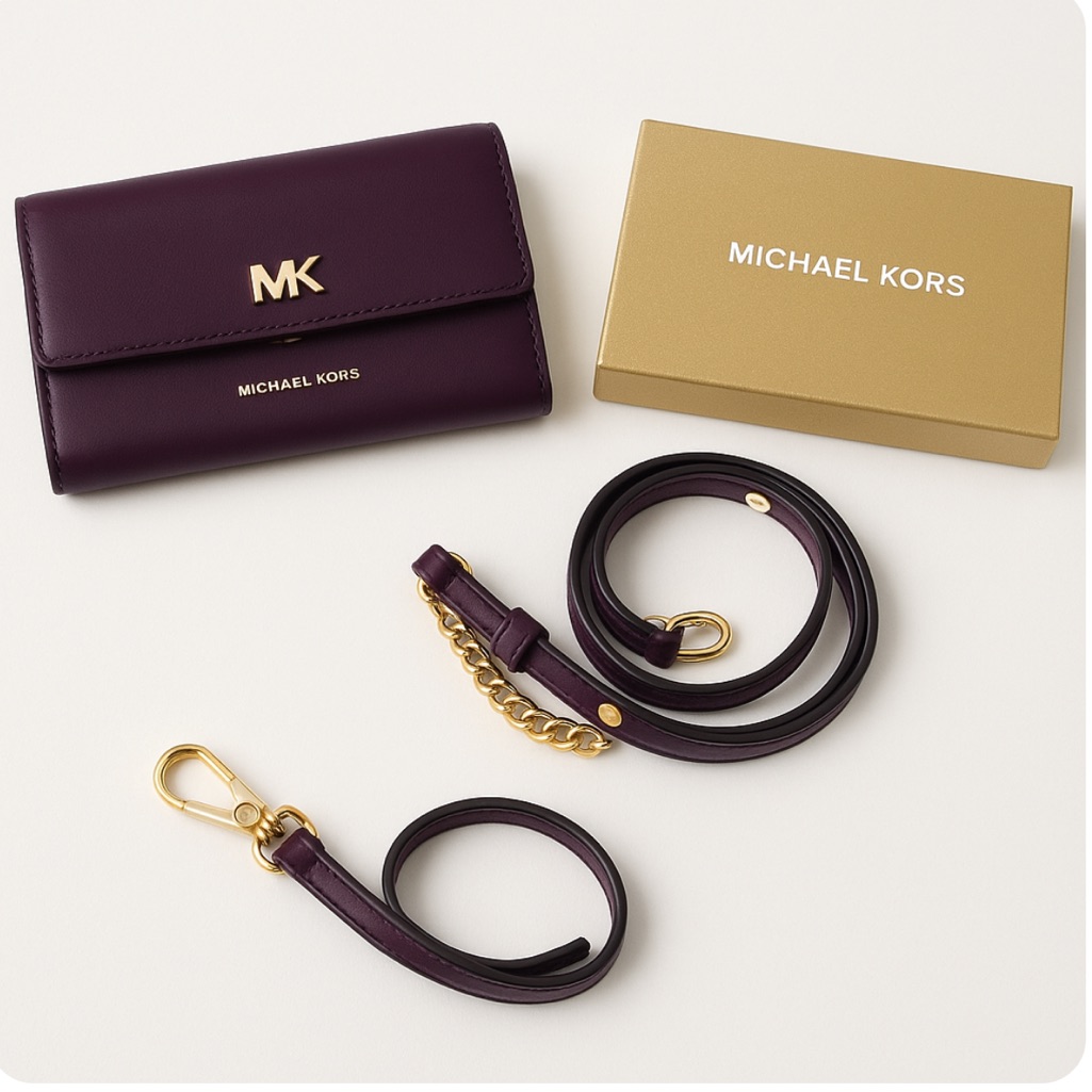 Brand New Large Purple Leather Michael Kors Chain Wallet